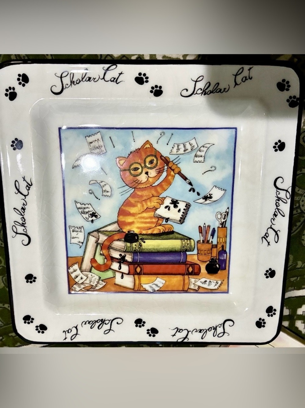 Vintage “Scholar Cat” Occupation Series Ceramic Plate 1990s Made in Italy. GUC.
